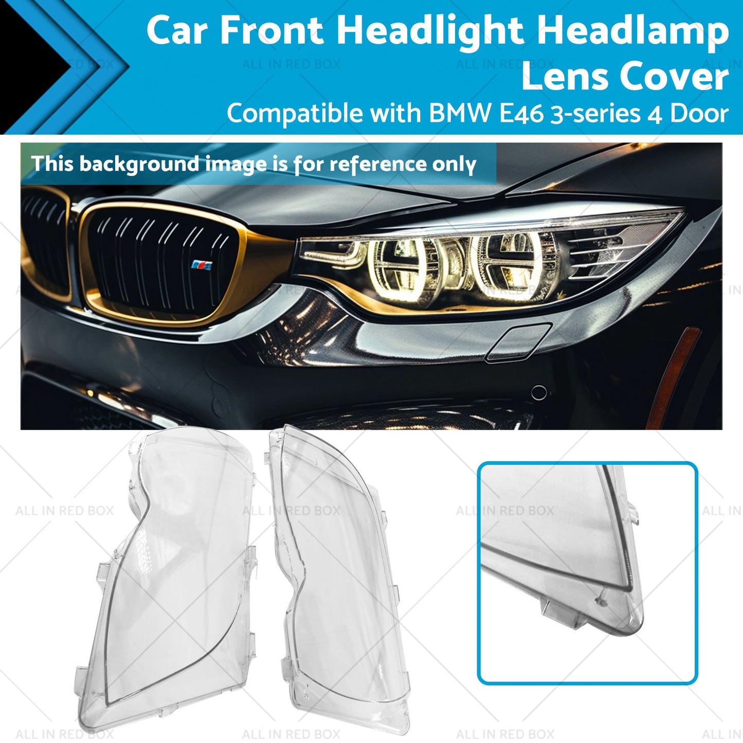 Car Front Headlight Headlamp Lens Cover Suitable for BMW 3-Series E46 4 Door