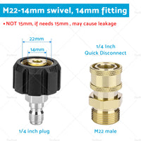 1Pair Pressure Washer Adapter 1 or 4 inch  Quick Connect Coupler Kit M22-14 Adapter