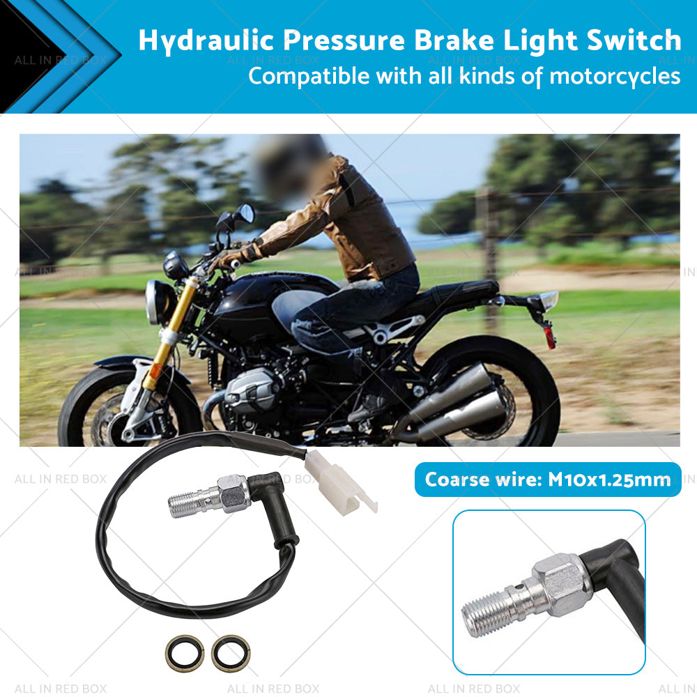 Universal Motorcycle Hydraulic Pressure Brake Light Switch M10x1. 25 Banjo Bolt