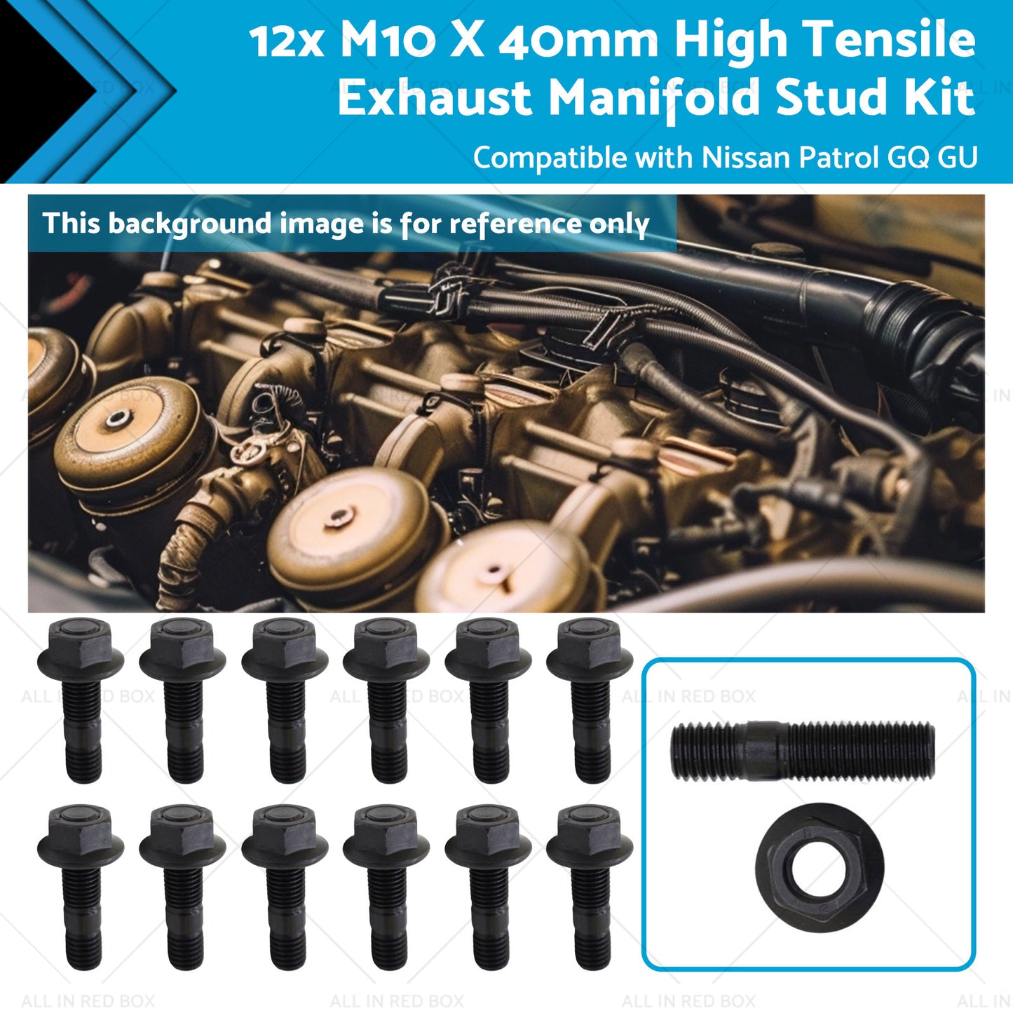 M10 X 40mm 12x High Tensile Exhaust Manifold Stud Kit Suitable for TD42 GQ GU