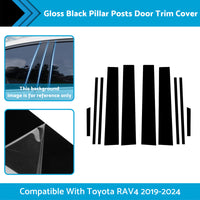 Gloss Black Pillar Posts Door Trim Cover Suitable For Toyota RAV4 2019-2024