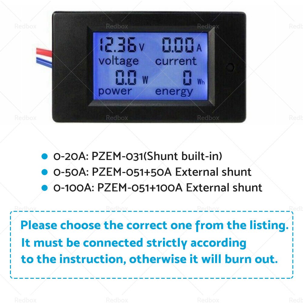 DC 6. 5~100V 20-50-100A LCD Digital Combo Panel Display Volt Amp Power Watt Meter