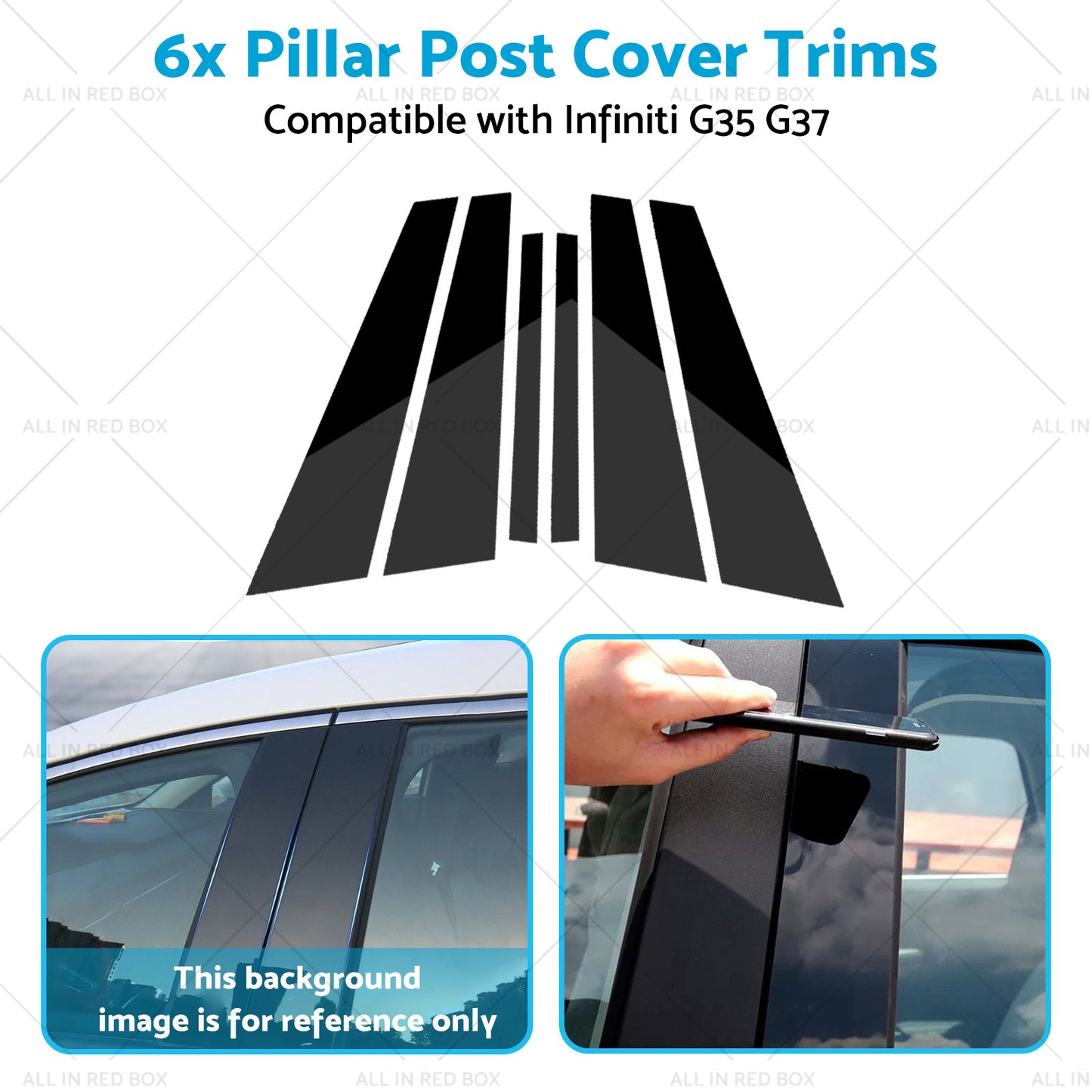 6x Black Pillar Post Cover Trims Suitable for Infiniti G35 G37 Sedan 02-13