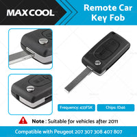 Remote Car Key Fob 2-Buttons 433FSK Suitable For Peugeot 207 307 308 407 807