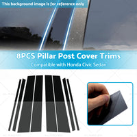 8PCS Black Pillar Post Cover Trims Suitable for Honda Civic Sedan 12-15