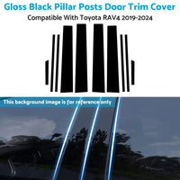 Gloss Black Pillar Posts Door Trim Cover Suitable For Toyota RAV4 2019-2024