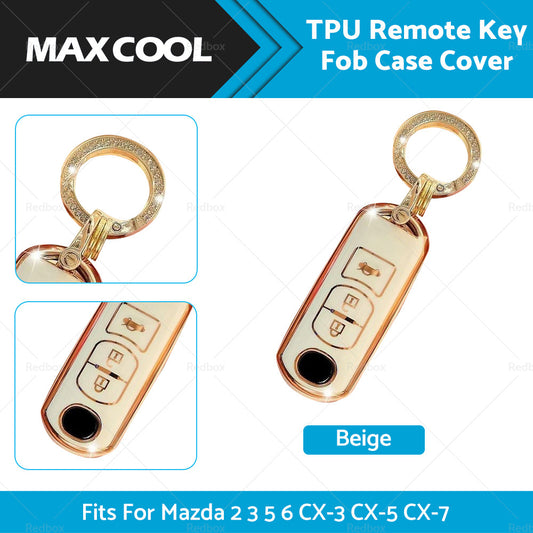 Beige TPU Car Remote Key Fob Case Cover Fits For Mazda 2 3 5 6 CX-3 CX-5 CX-7