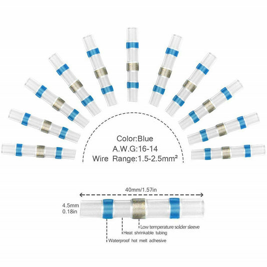 Solder Seal Sleeve Heat Shrink Butt Wire Connectors Terminals Waterproof