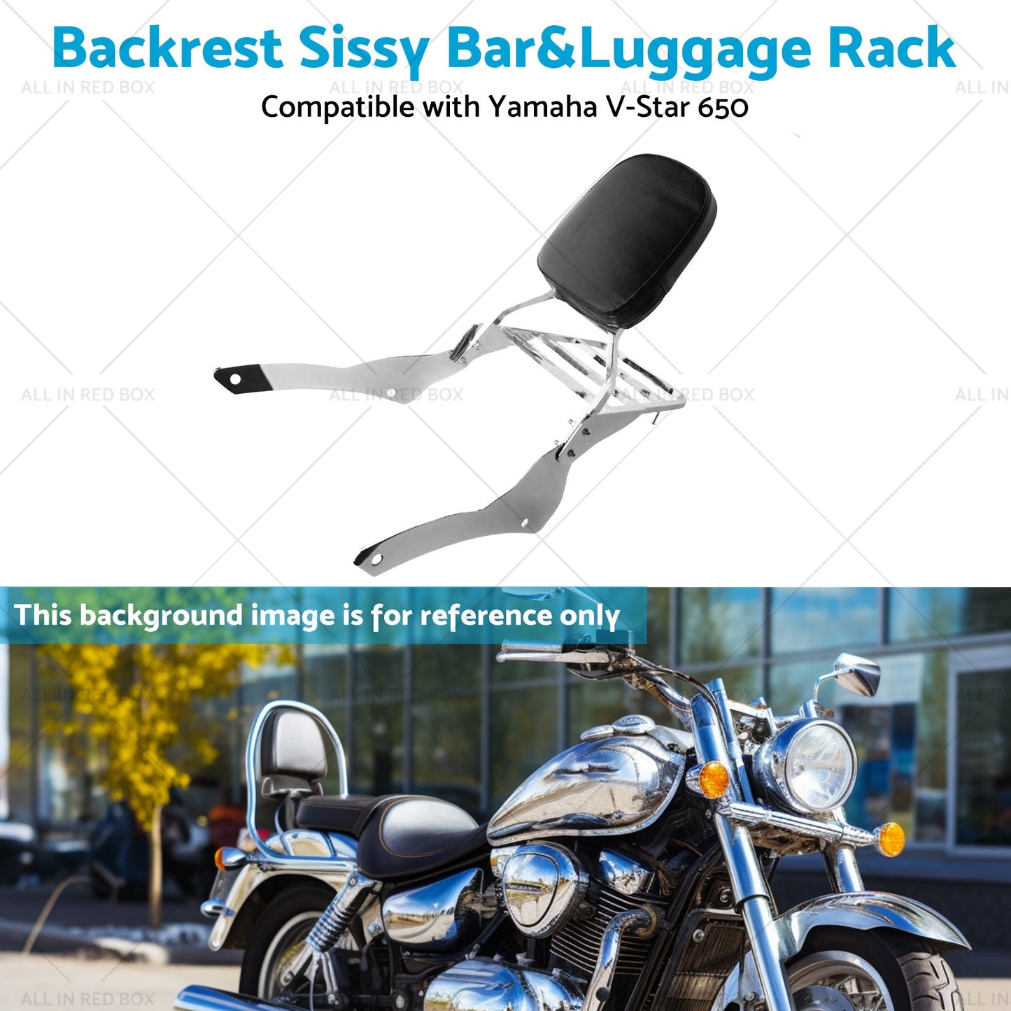 Chrome Backrest Sissy Bar Luggage Rack Suitable for Yamaha Vstar 400 650 98-18