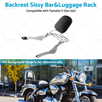 Chrome Backrest Sissy Bar Luggage Rack Suitable for Yamaha Vstar 400 650 98-18