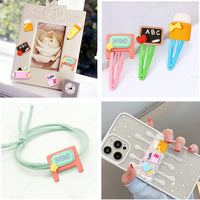 50X 10 Style 3D Resin Cabochon School Theme Colorful DIY Craft Pencil Ruler Book