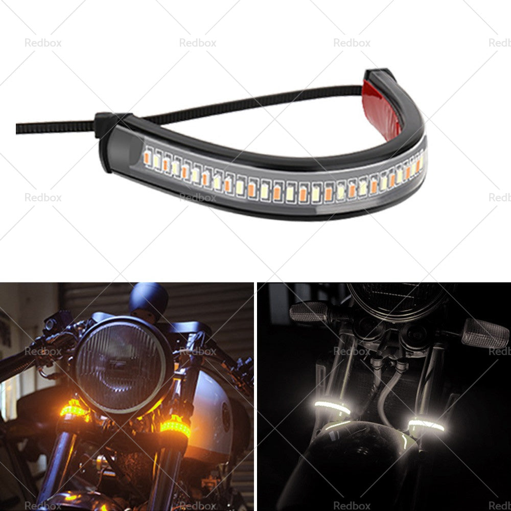 2X LED Universal Motorcycle Fork Turn Signal Indicator Blinker Amber Light Strip