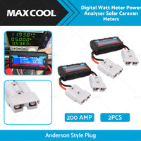 2 x Digital Watt Meter 200 Amp Power Analyser Solar Caravan Anderson Style Plug