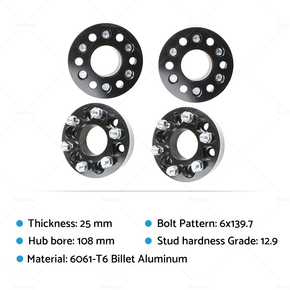 4X Wheel Spacers 25mm 6x139. 7 M12x1. 5 Suitable For Hilux Pajero Triton Ranger