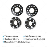 4X Wheel Spacers 25mm 6x139. 7 M12x1. 5 Suitable For Hilux Pajero Triton Ranger