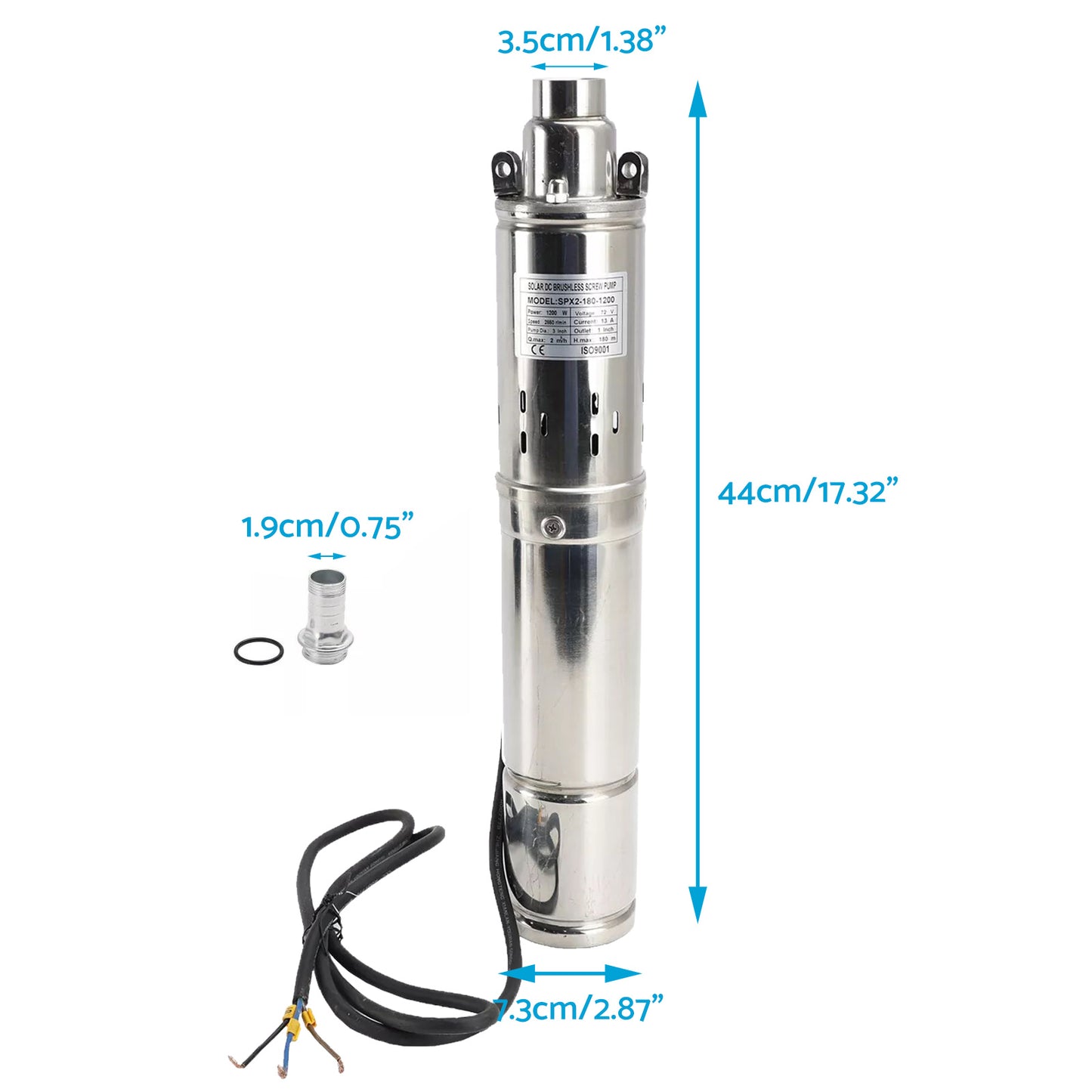 {{ 3in Deep Well Solar Bore Pump 72V 1.2KW Submersible MPPT Screw Type 180M }} - Buy Car Parts Online at {{ Kaka Auto Parts }}.