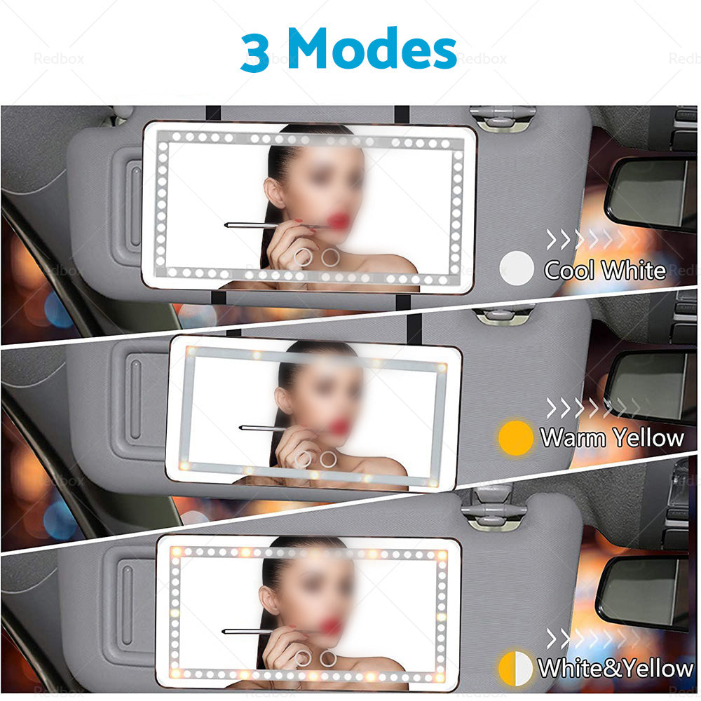 Car Sun Visor Makeup Cosmetic Mirror Set with 3 Type 60 LED Light Black 26x13cm