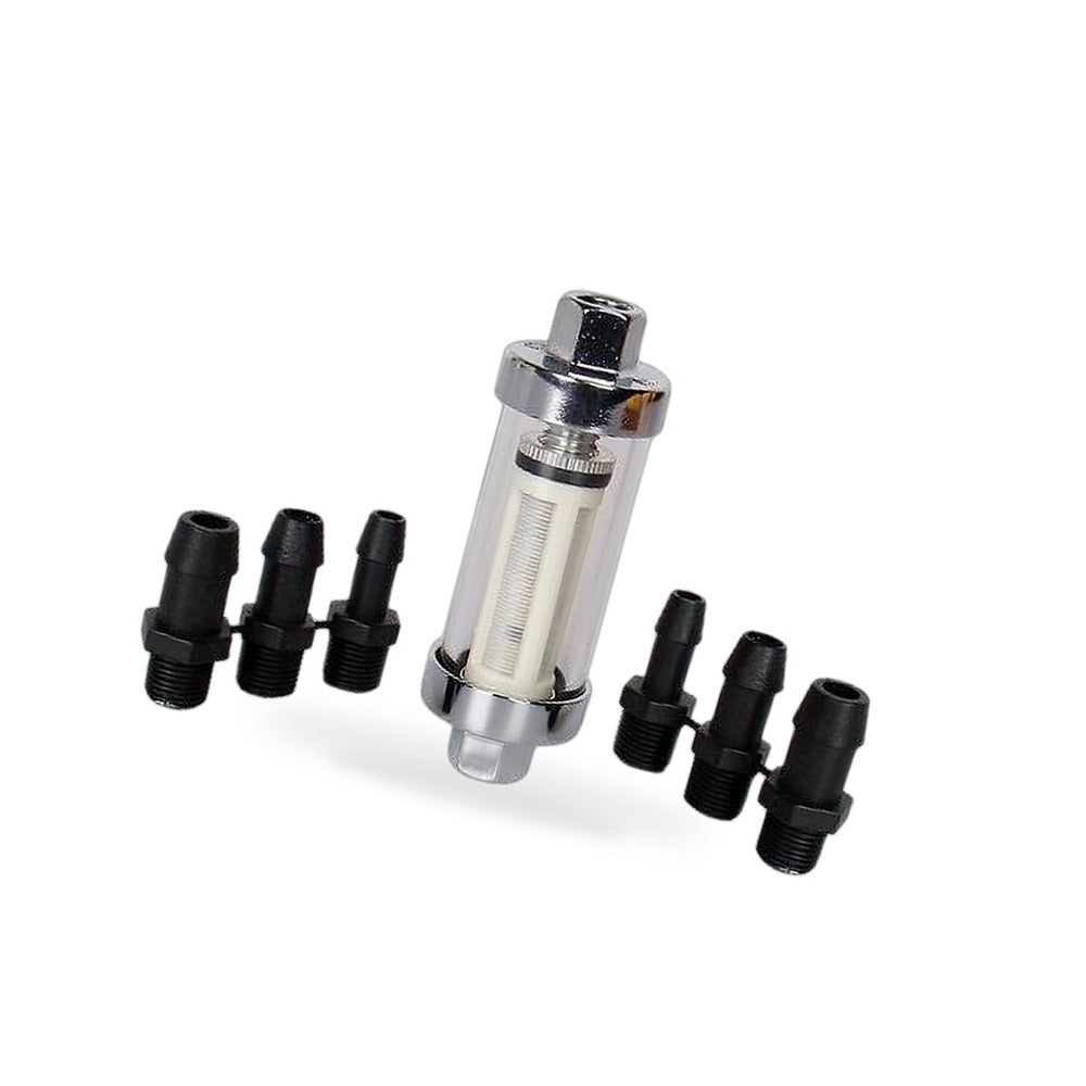 1xChrome Glass Inline Fuel Filter Reusable Washable 1/4" 5/16" 3/8" Universal - BD1