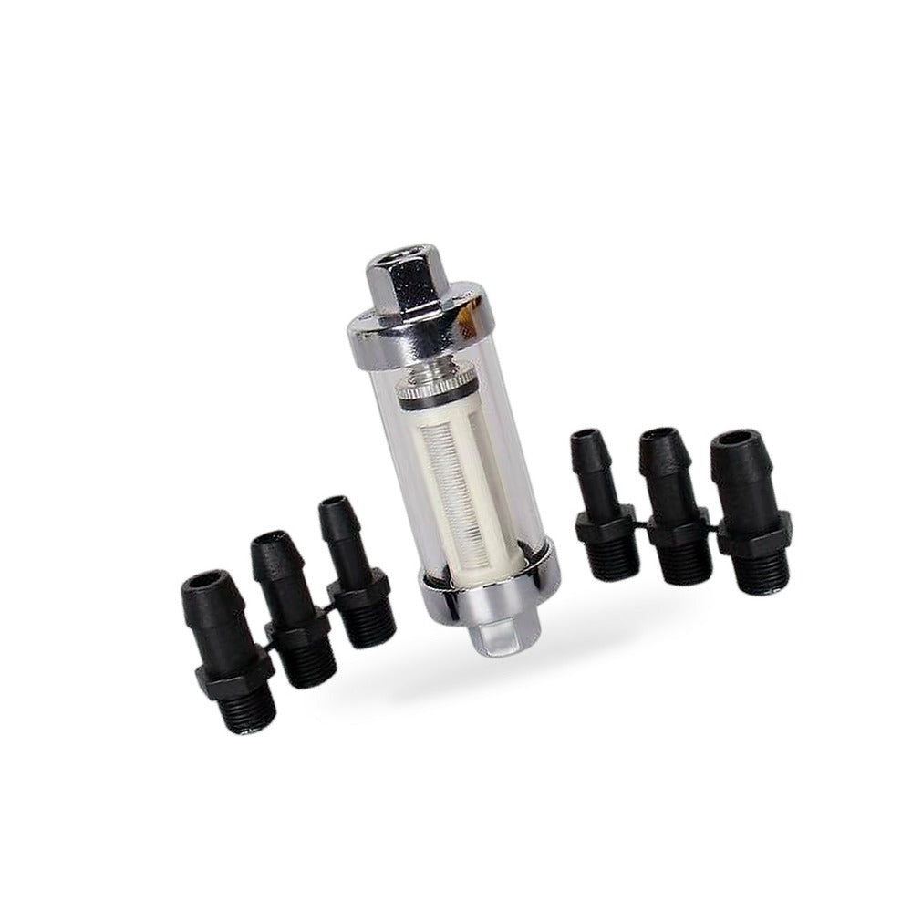 1xChrome Glass Inline Fuel Filter Reusable Washable 1/4" 5/16" 3/8" Universal - BD2