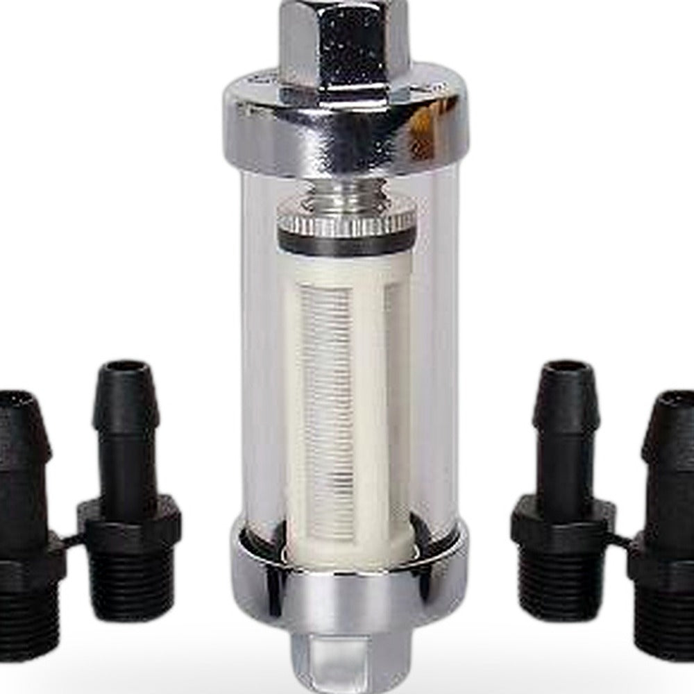 1xChrome Glass Inline Fuel Filter Reusable Washable 1/4" 5/16" 3/8" Universal - XQ1