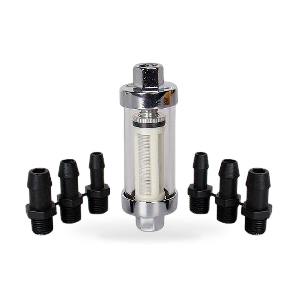 1xChrome Glass Inline Fuel Filter Reusable Washable 1/4" 5/16" 3/8" Universal - ZT2
