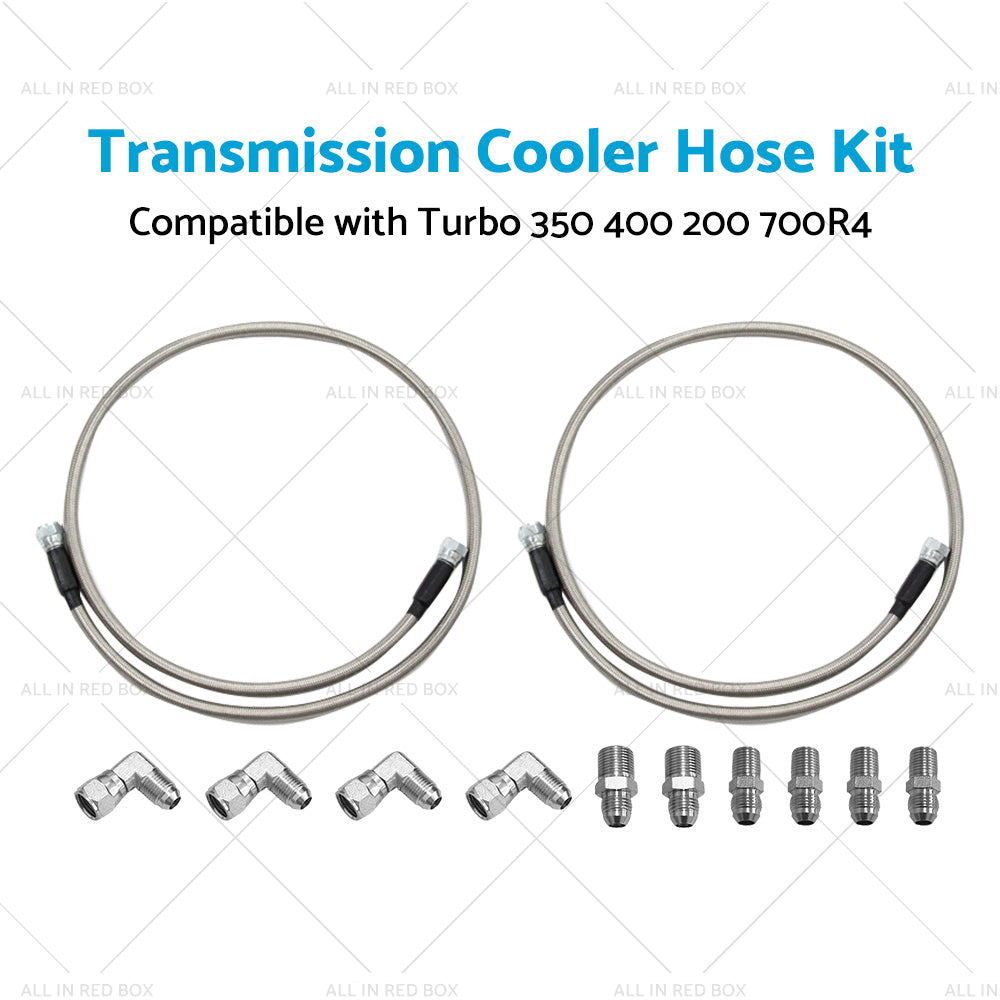 Stainless Steel Braided Transmission Cooler Hose Fitting Kit For 700R4 TH350 400