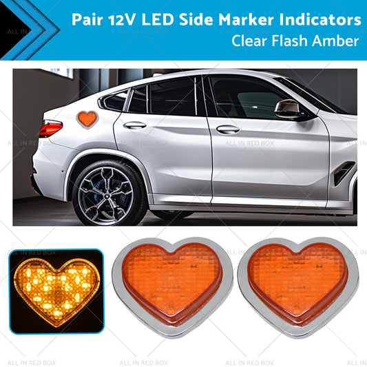 {{ Heart Pair 12V LED Side Marker Indicators Clear Flash Amber }} - Buy Car Parts Online at {{ Kaka Auto Parts }}.