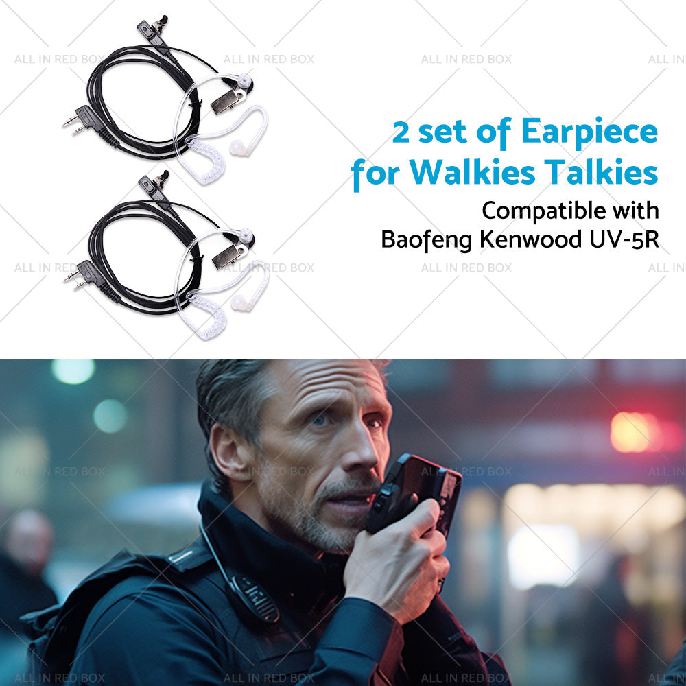 2PCS Covert Acoustic Tube Earpiece Headset Mic Suitable for Baofeng Kenwood