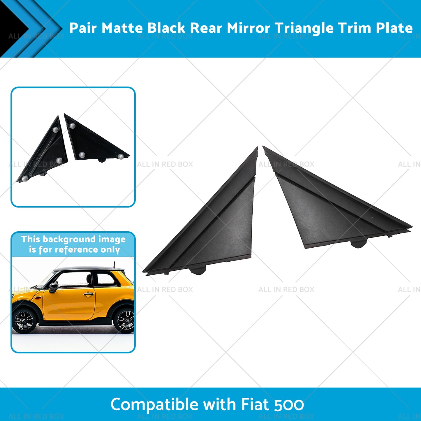 Matte Black Rear Mirror Triangle Trim Plate Suitable for 12-19 Fiat 500