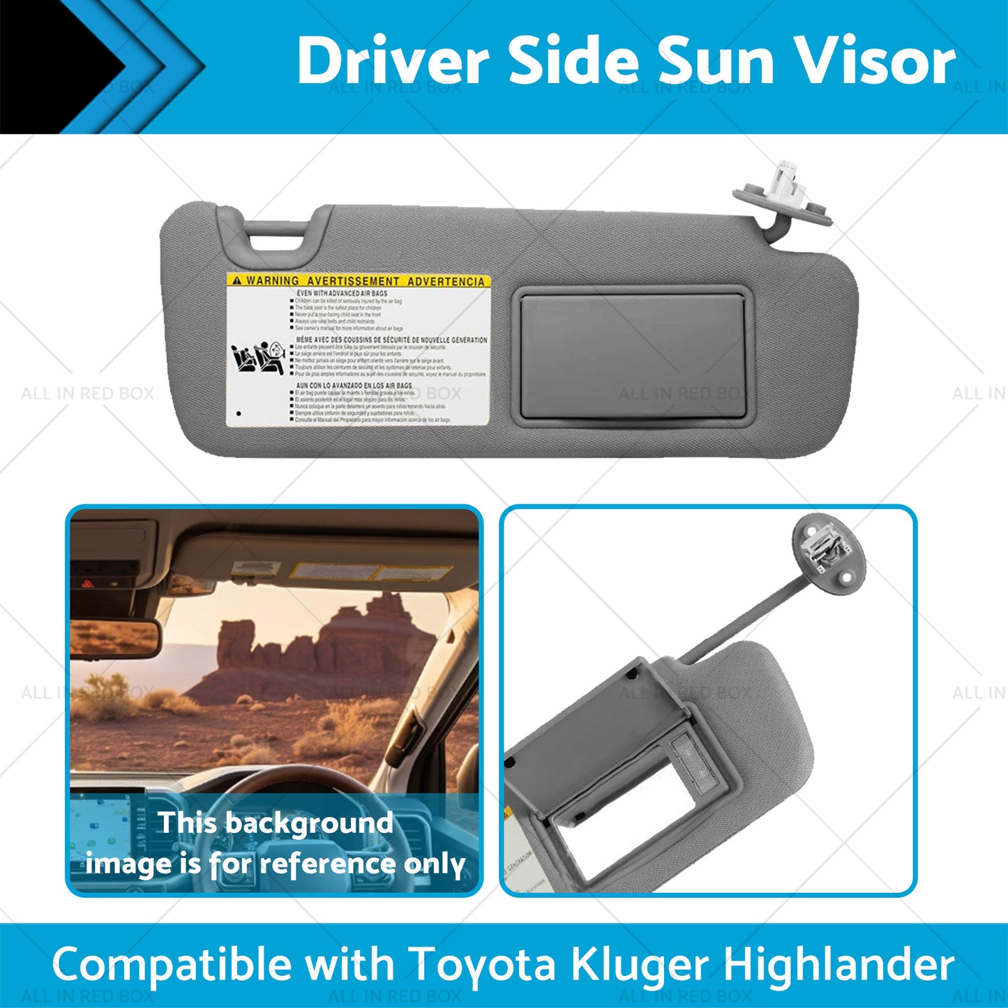 Right Driver Side Sun Visor W  Vanity Light SuitableFor Toyota Kluger 14-19 Gray