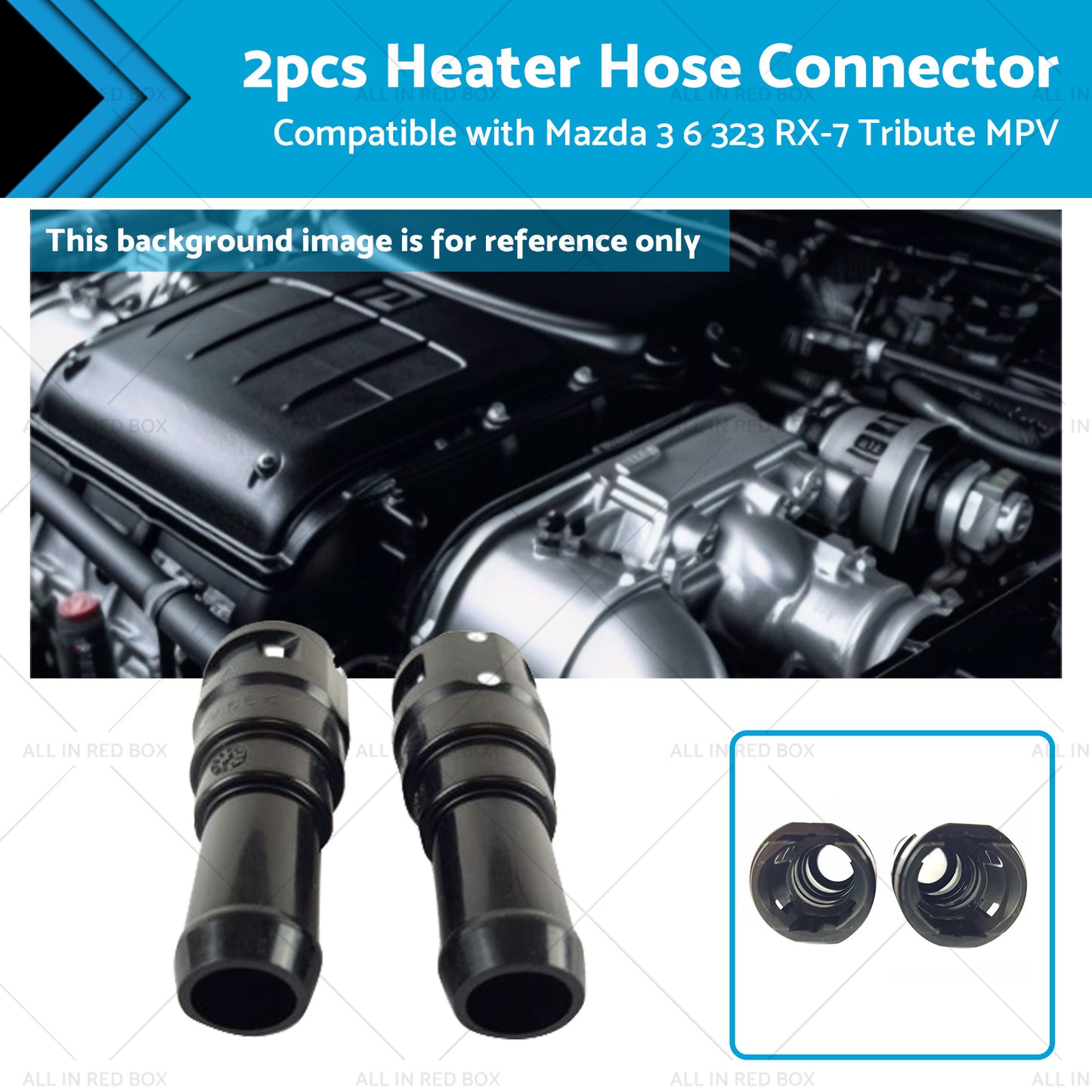 2x Heater Hose Connector B45561240A Suitable for Mazda 3 6 323 RX-7 Tribute MPV