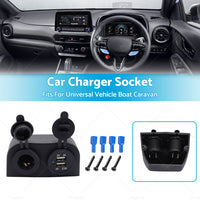 12V Dual USB Port Charger Socket Mount Panel Adapter Fits For Car Boat Caravan