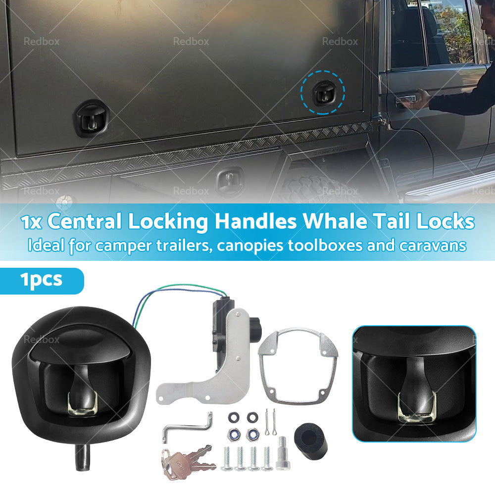 1xCentral Locking Handles Whale Tail Locks Power Operated Black Recessed Folding