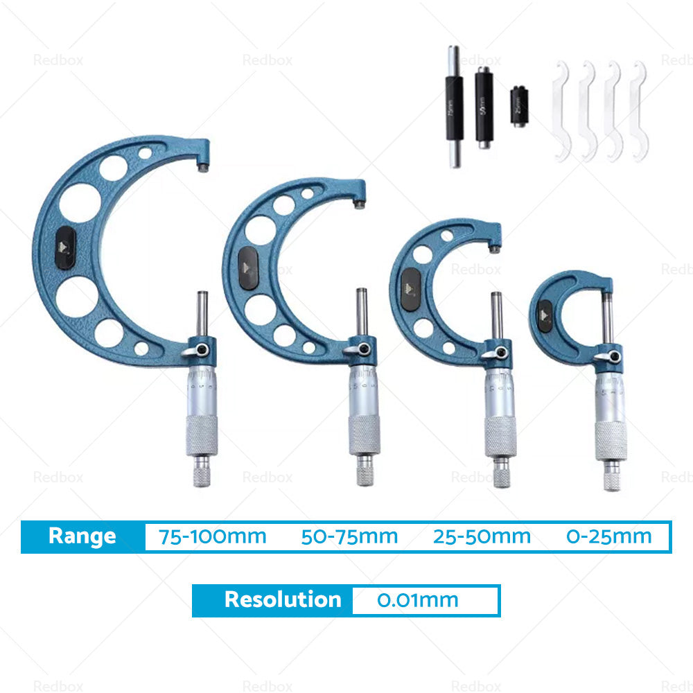 4pcs 0-100mm Outside Micrometer Machinist Tool Set Carbide 0. 01mm