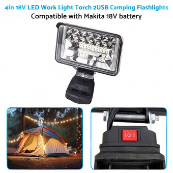 compare product 18V 4in LED Work Light Torch Camping Flashlights 2USB Suitablefor Makita Battery