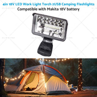 18V 4in LED Work Light Torch Camping Flashlights 2USB Suitablefor Makita Battery