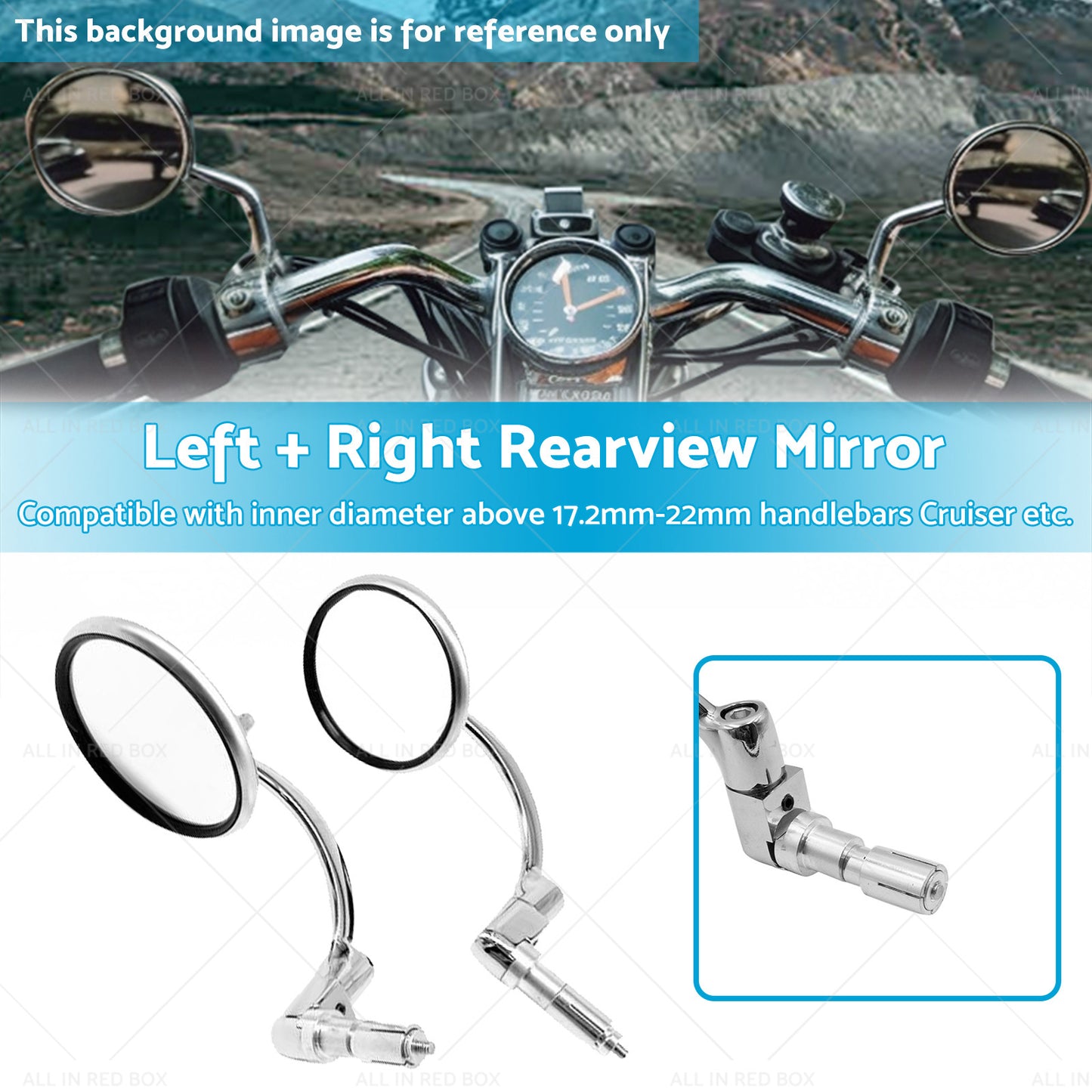 Chrome Round Rearview Bar End Mirror Suitable for Motorcycle Chopper Racer