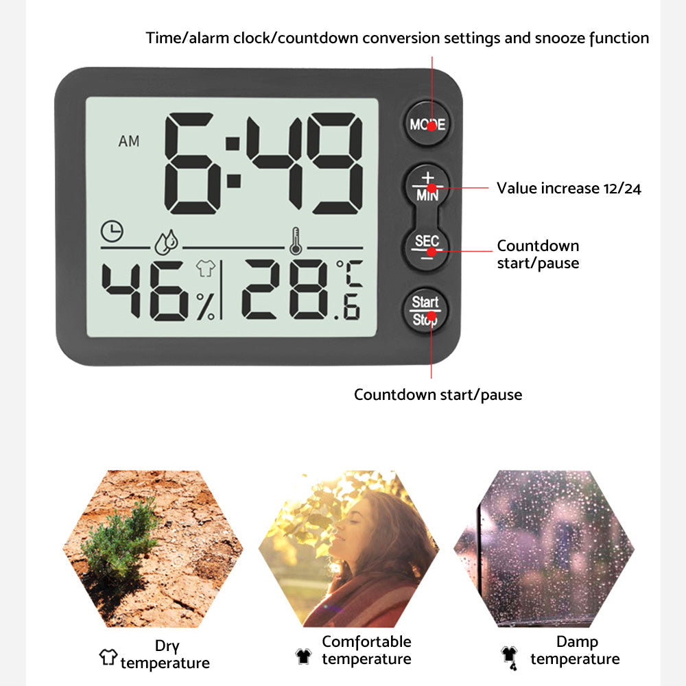 Small Mini Digital Clock with Temperature Display Suitable For Travel, LCD LED, Alarm, Battery Operated ¨C Black & White