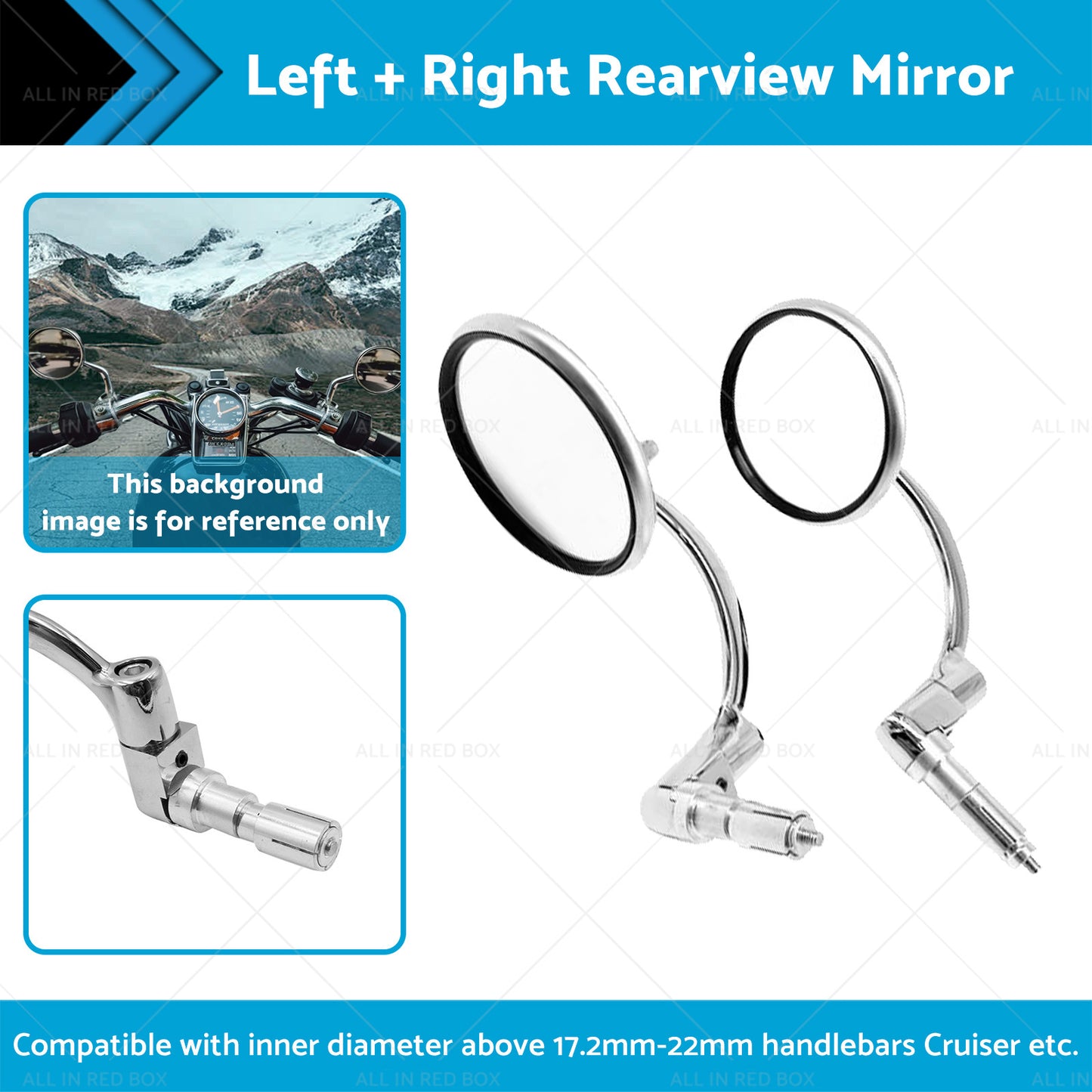 Chrome Round Rearview Bar End Mirror Suitable for Motorcycle Chopper Racer