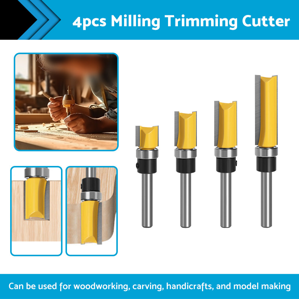 4pcs 1 4 Shank Top Bearing Flush Trim Pattern Router Bit Set Milling Cutter Kit