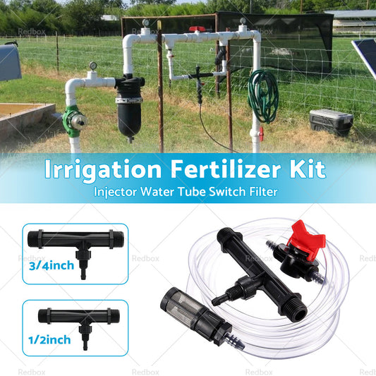 1/2" 3/4" Irrigation Venturi Fertilizer Kit Injector Water Tube Switch Filter