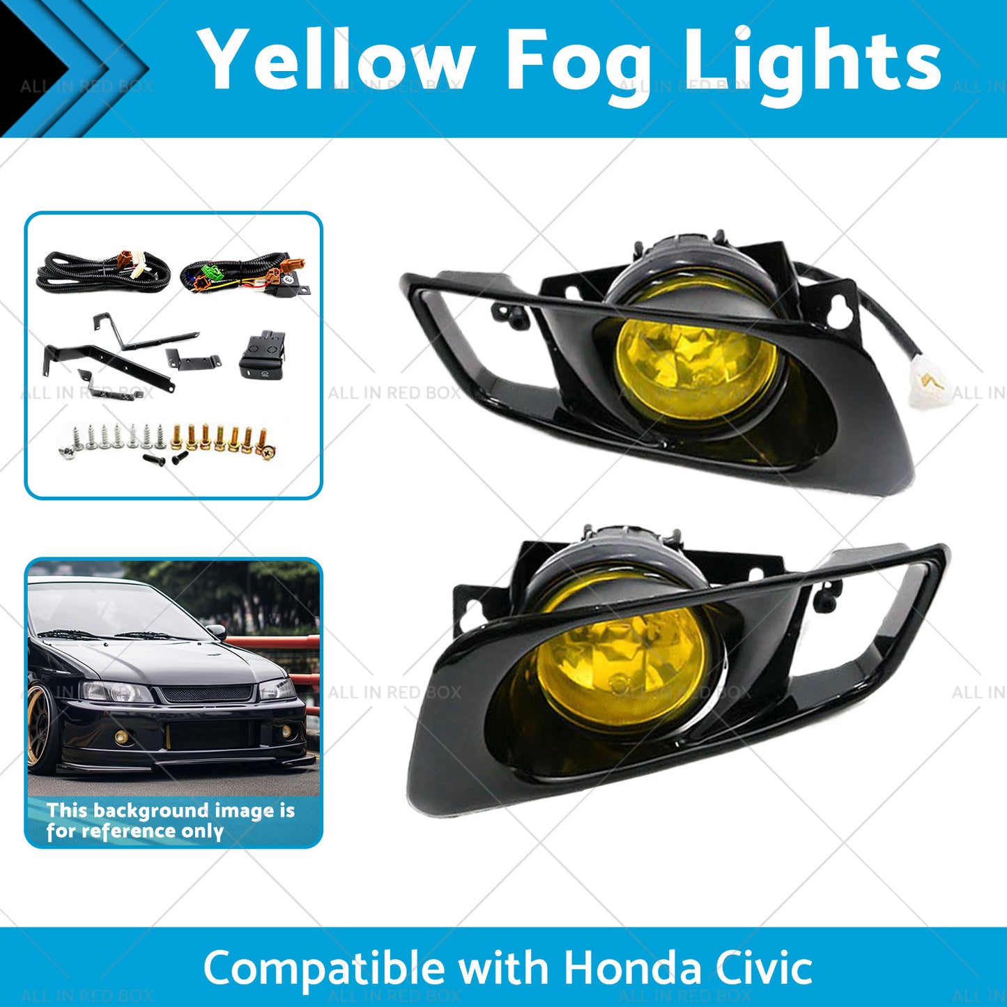 Yellow Fog Lights Suitable for Honda Civic EK EM 2 3 4 Dr JDM Lamp Kit 99-00