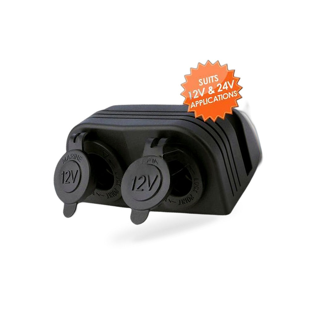 12V-24V Dual Port Surface Mount Cigarette Lighter Suitable for Car Boat Caravan