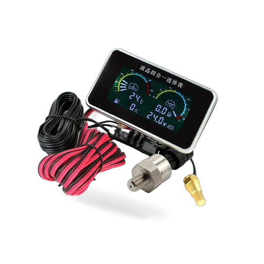 4-in-1 Car LCD Digital Gauge Suitable for Oil Pressure Voltage Water Temperature