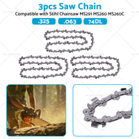 3PCS Chainsaw Chain 74DL 325. 063 Semi Chisel Suitable for 18 inch  Stihl MS291 MS260