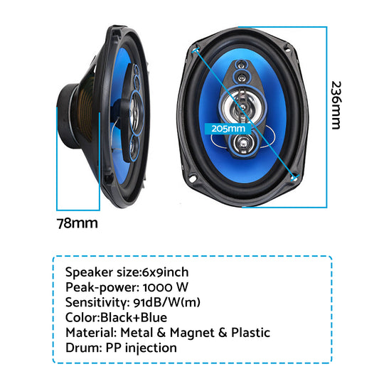 12V 6x9'' Car Door Coaxial Vehicle HiFi Audio 2 Way Stereo Speaker 1000W