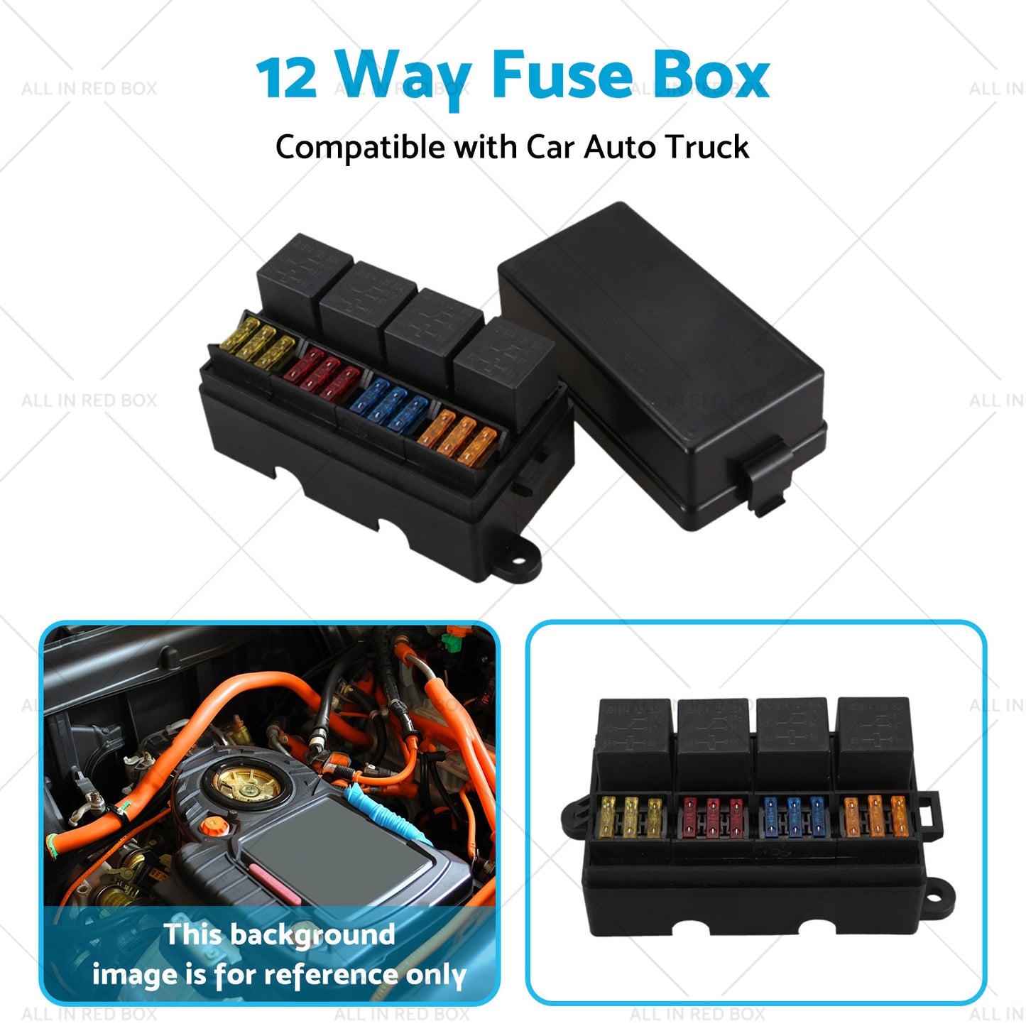 12 Way Blade Fuse Box 4-Relay Holder and Terminal and Fuse 12V 40A Car Auto Truck 4Pin