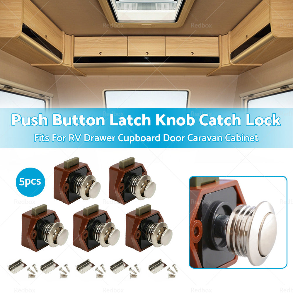 5x Push Button Latch Knob Catch Lock For Drawer Cupboard Door Caravan Cabinet