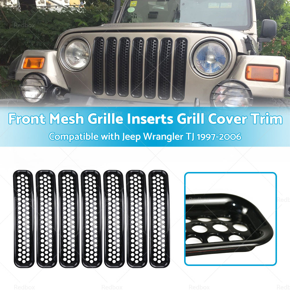 Front Mesh Grille Inserts Grill Cover Trim Suitbale For Jeep Wrangler TJ 97-06