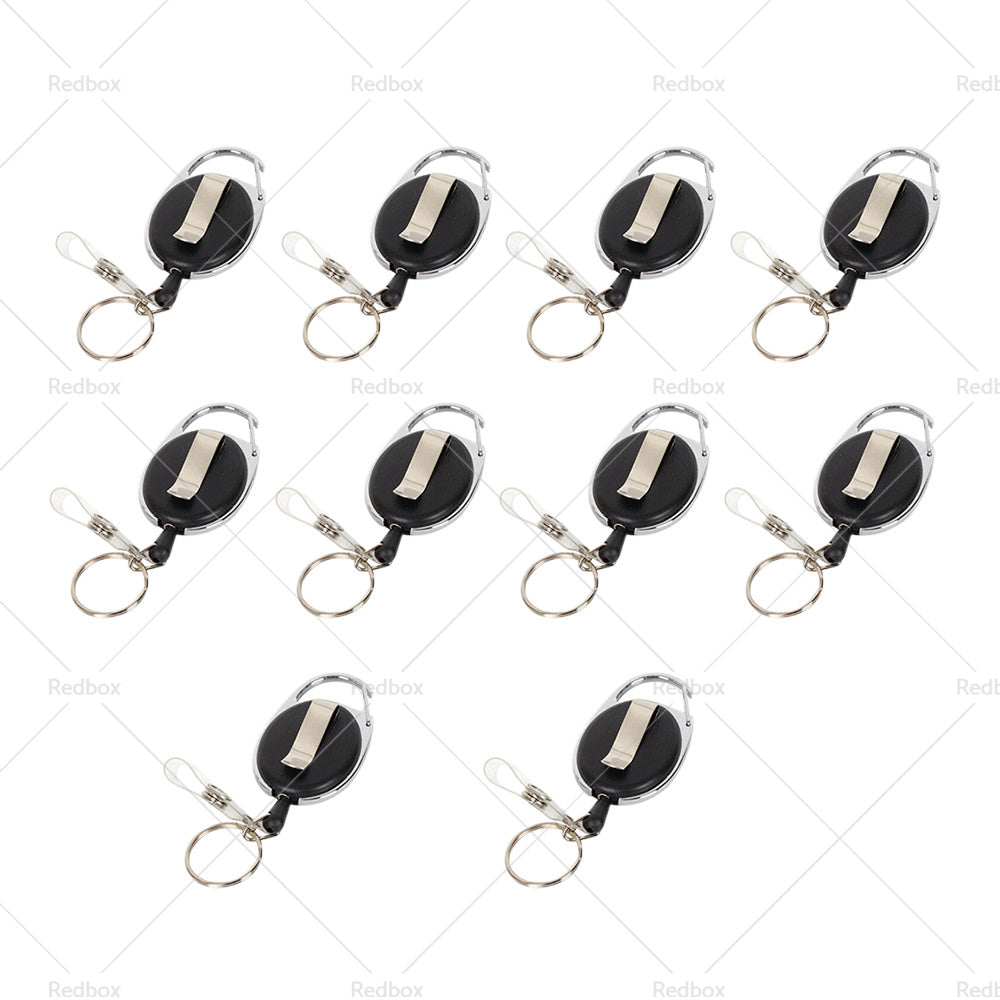 10X Key Rings Retractable Chain ID Pull Holder Reel Belt Clip Extend Recoil Oval